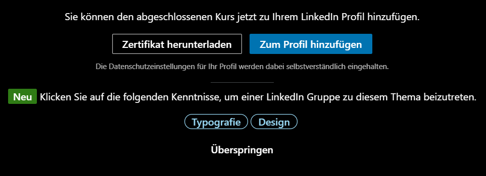 LinkedIn Learning Zertifikat Screenshot