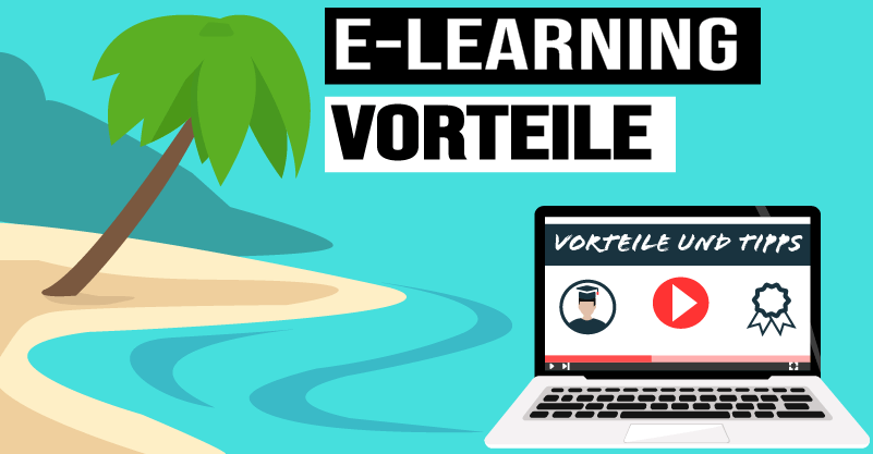E-Learning Vorteile Strand und Laptop Bild